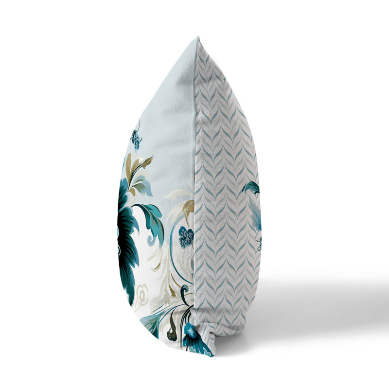 Oreiller réversible intérieur / extérieur Damask Hue, Vert / beige damassé, H 16 po x l 16 po