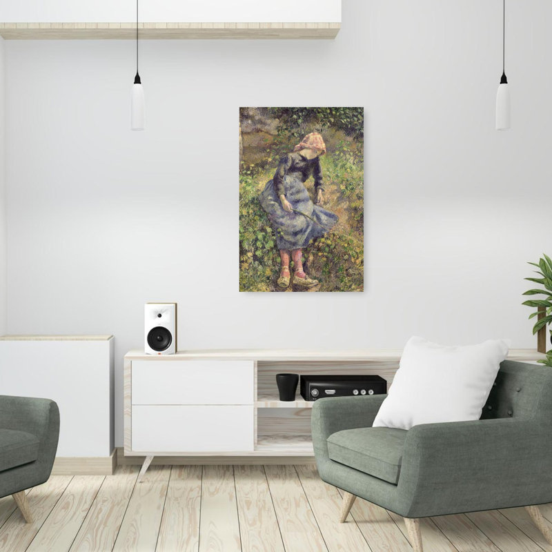 Girl With A Stick, 1881 Impressionist Abstract Contemporary Landscape Wall Art Print by Camille Pissarro - 1 Piece Wrapped Canvas Wall Art