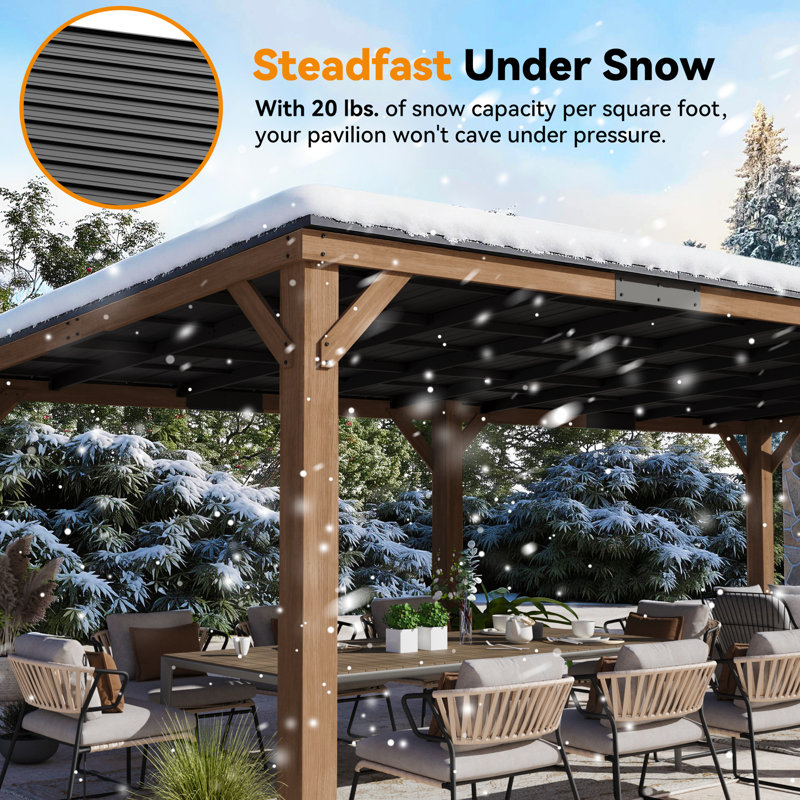 Maple Cedar Wood Patio Gazebo With Slope Hard Top Galvanized Steel Roof Pavilion,Using Storage, Party Chat And Grill