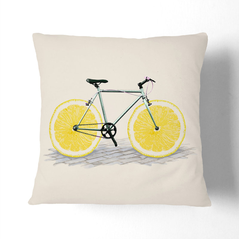 Lemon Bicycle Square Throw Cushion, 40cm H x 40cm W x 15cm D, White