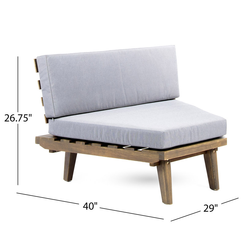  Ensemble de canapé d'extérieur en bois d'acacia en forme de V 4 pièces avec table basse, coussins gris