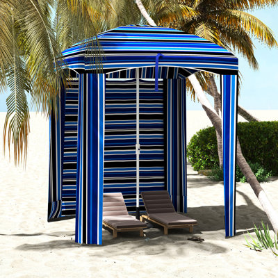 Portable 5.9' X Blue Stripe Beach Umbrella - Protected, Walls, Vents, Sandbags, Convenient Carry Pouch Shade Stripe, Protection, Ruffled Case