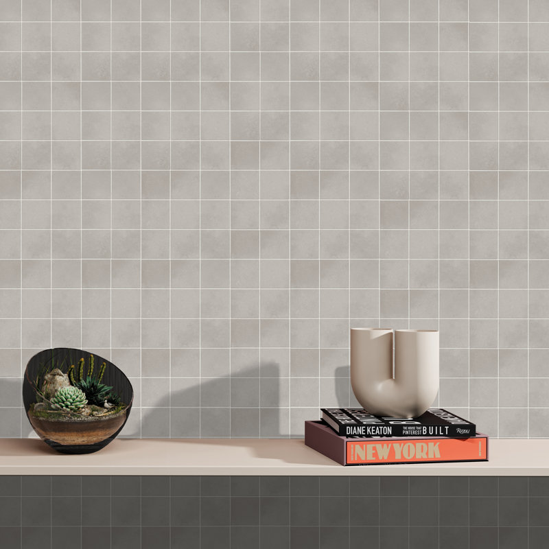 Literary License 3'' W x 3'' L Porcelain Concrete Look Tile Grid Mosaic Sheet, Light Gray