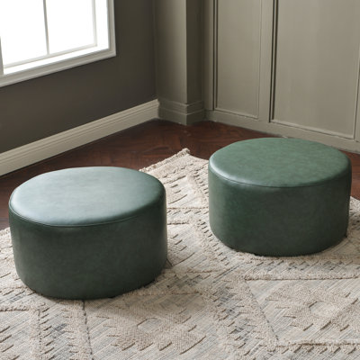 24" Wide Faux Leather Round Upholstered Ottoman Set Of 2