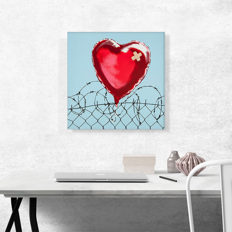 «Love Hurts Barbed Wire Heart Ballon» par Banksy, reproduction d'art sur toile tendue, H 18 po x l 18 po x P 0,75 po