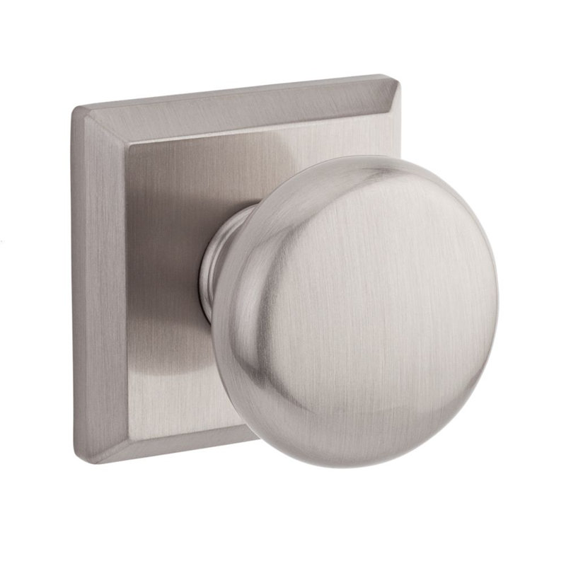 Round Single Dummy Door Knob with Traditional Square Rose, Satin Nickel, Single Dummy