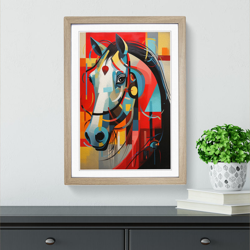 Horse Constructivism No.3 - Single Picture Frame Print on Wood, Oak, 34cm H x 25cm W x 2cm D