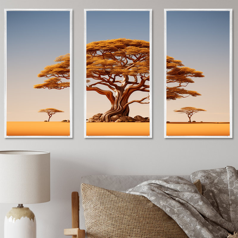 Arbre africain, arbre IV - ensemble d'art mural sur toile, arbre africain, Cadre flottant blanc, H 28 po x l 36 po x P 1 po