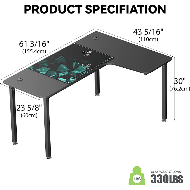 Kokoro L-Shaped Metal Base Computer Desk