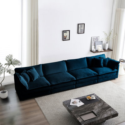 Canapé modulaire en chenille bleu: assise confortable et polyvalente à 4 places - matériaux hauts et revêtement respirant
