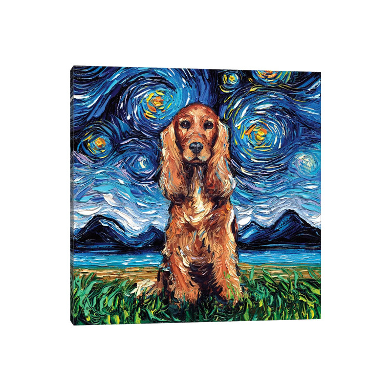 Red Cocker Spaniel Night by Aja Trier - Wrapped Canvas Print, 30.48 cm H x 30.48 cm W