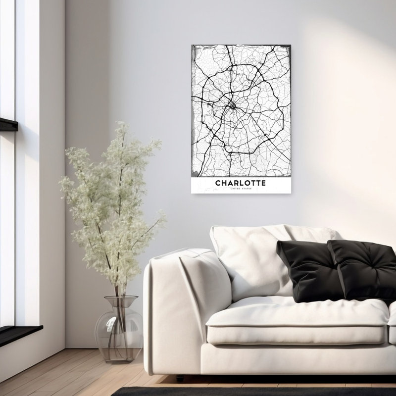 «Charlotte Street Map», rétro, art abstrait de ville murale, 36" H x 24" W