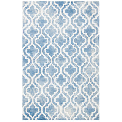 Tapis bleu / ivoire en laine touffeté à la main à motif géométrique
