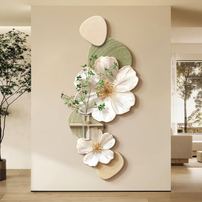 Creamy Sandstone Floral Wall Art With Hydroponic Planter – Entryway Decor
