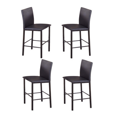 Chaises de salle à manger à hauteur de comptoir en métal (4) - Revêtement de siège en similicuir noir et brun foncé 4 pour revêtement en métal noir, dossier et coussin