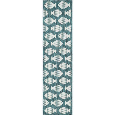 Tapis de couloir contemporain de couleur turquoise Daitzman