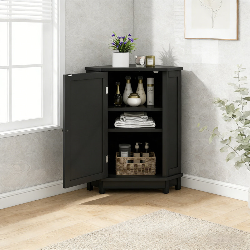 Armoire de salle de bain d'angle avec tablette réglable, Noir
