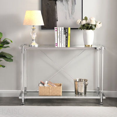 43.3" Chrome Glass Console Table, Acrylic Side Table for Living Room - Standard