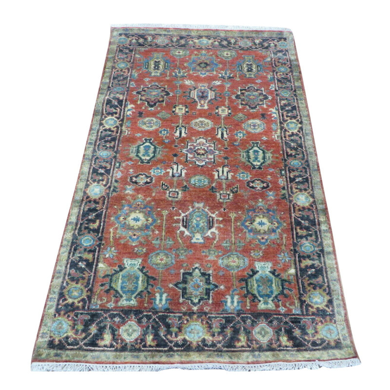 Tapis de zone en laine orange noué la 2 pi 11 po x 4 pi 11 po one-of-kind-main rouille