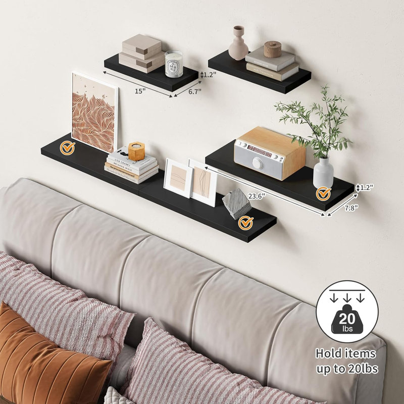 Floating Shelves For Wall - Set Of 3 Large Wall Mounted Shelves With Invisible Brackets, Sturdy MDF Construction, Holds Up To 20 Lbs, Perfect For Living Room, Bedroom, Bathroom, Office, And Closet
