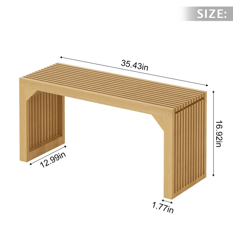 Natural Solid Pine Slatted Indoor Dining Bench, 35 in.