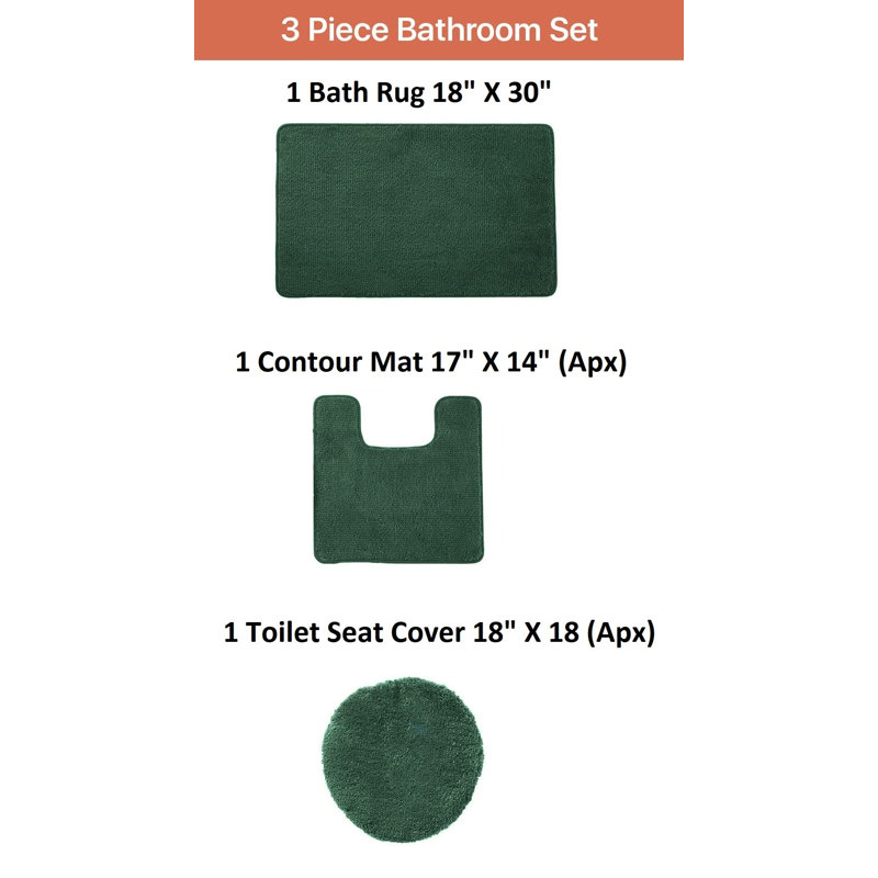 Mckeel Non-Slip Bath Rug and Toilet seat Cover, Emerald