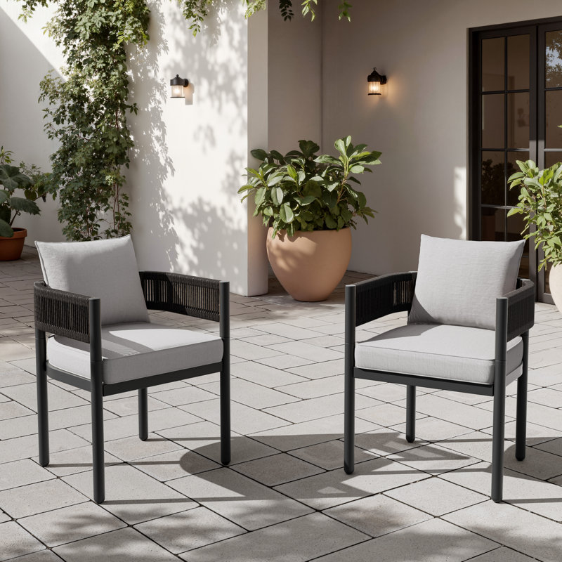 Chaise de salle à manger d'extérieur avec coussins Alessandra, Beige/noir
