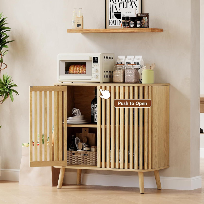 31.5‘’ Modern Coffee Bar Cabinet with Grille Doors and 2 Storage Shelves