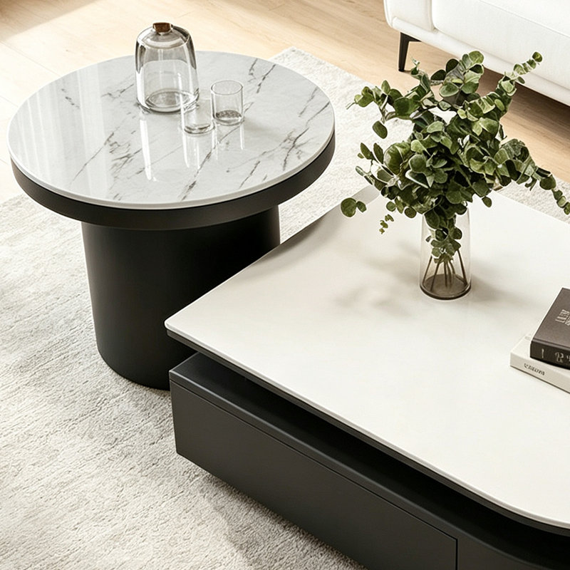 Table basse de luxe italienne minimaliste, H 13,77 po x l 39,37 po x P 27,55 po, Blanc / Gris