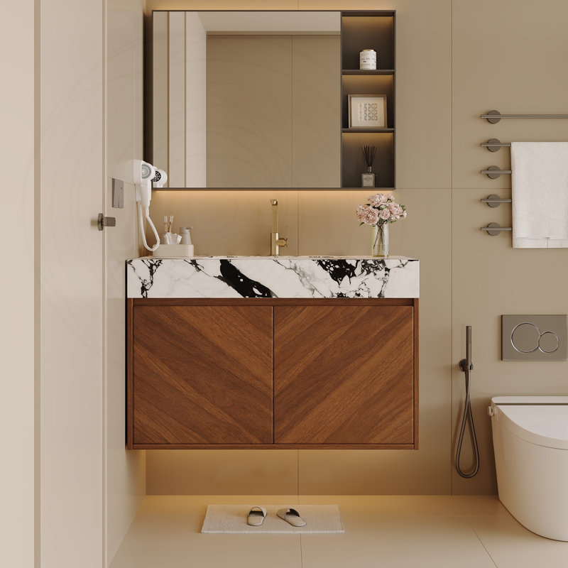 Meuble-lavabo mural moderne 30 po , Noir blanc
