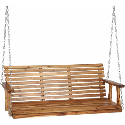 5 FT 3-Seater Front Porch Swing Wooden Outdoor Porch Swing Bench Chair Patio Bench Swing with Durable Hanging Chains Water-Resistant Heavy-Duty 800 lbs Strong Load Capacityfor Courtyard Garden Backyard