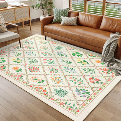 Tapis moderne et lavable 9 x 12 tapis pour salon Tapis de luxe luxueux pour treillis de chambre Tapis coloré à motif floral Tapis antidérapant pour bureau de chambre de bébé