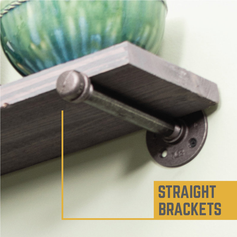 Hazle Solid Wood 24 inch Floating Shelf with Straight Brackets, Riverstone Gray