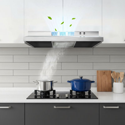 Silver 30-Inch Under-Cabinet Range Hood, Dual Mode (Ductless/Dual-Mode), 200CFM Dual Speed, Dual Reusable Filters