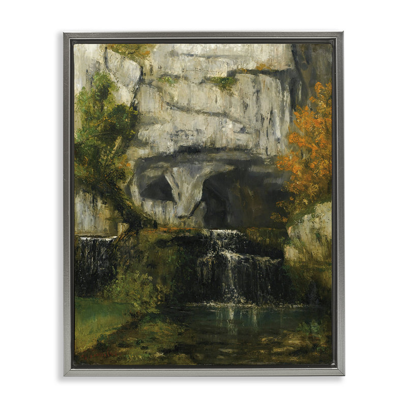 "Classic Courbet Waterfall", encadrée par Floater, Cadre flottant gris lustré, H 21 po x l 17 po