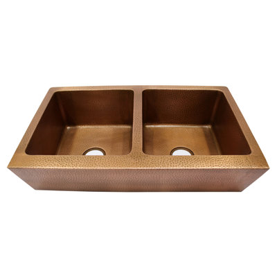 36'' L Farmhouse / Apron Double Bowl Copper Kitchen Sink