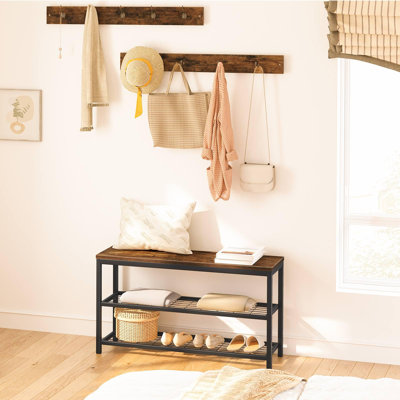 Hall Tree With Bench, Coat Rack Shoe Bench Set, Entryway Shoe Rack Bench With Coat Hooks, Hall Tree Coat Rack, 27.6"L X 11.8"W X 18.1"H, Industrial, F by 17 Stories