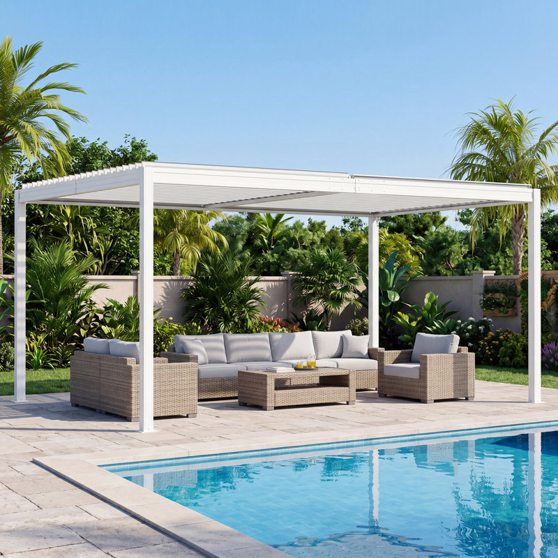 Pergola d'extérieur Domi, H 91,57 po x l 190,94 po x P 124,13 po, Blanc