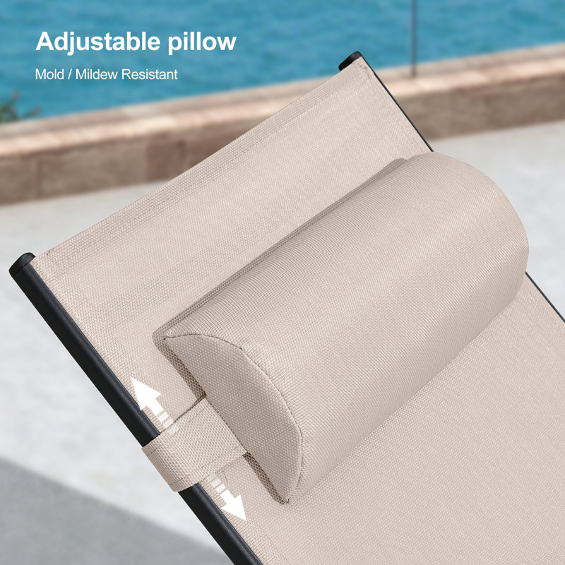 Patio Chaise Lounge Double Outdoor Beach Pool Sunbathing Lawn Lounger Recliner Outside Tanning Chairs For All Weather, Beige