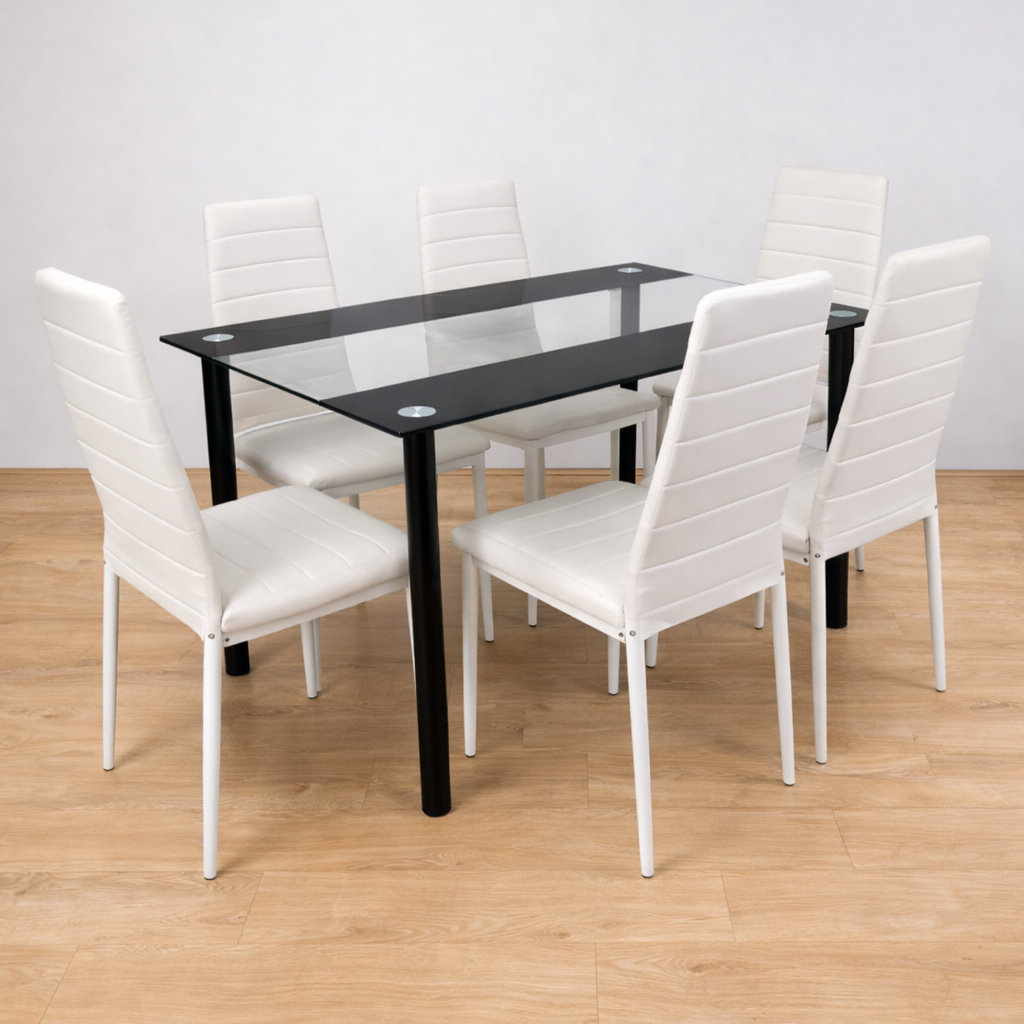 Kosy Koala White Black Clear Glass 4 Faux Leather Padded Chairs - Image 4
