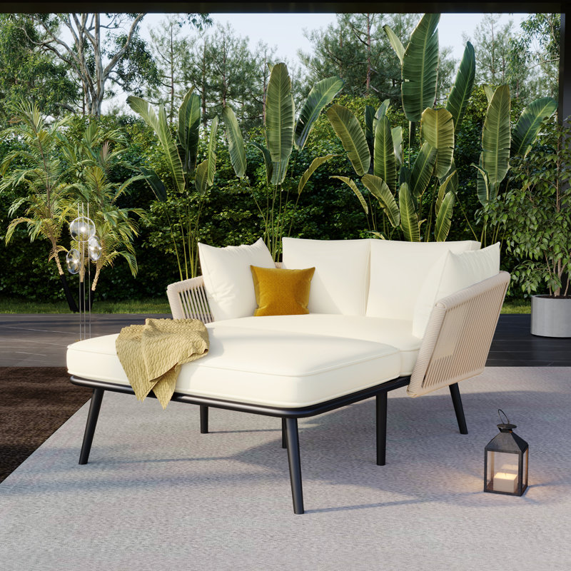 120cm Wide Curved Steel Patio Daybed, Beige