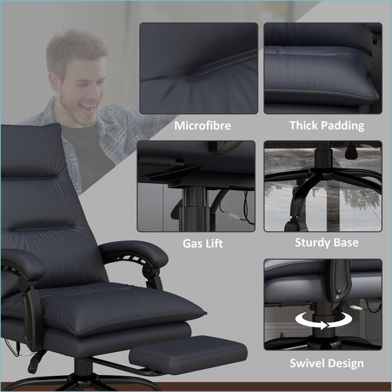 Chaise de bureau avec massage, chaleur et amp; Repose-pieds, gris anthracite | Microfibre de polyester