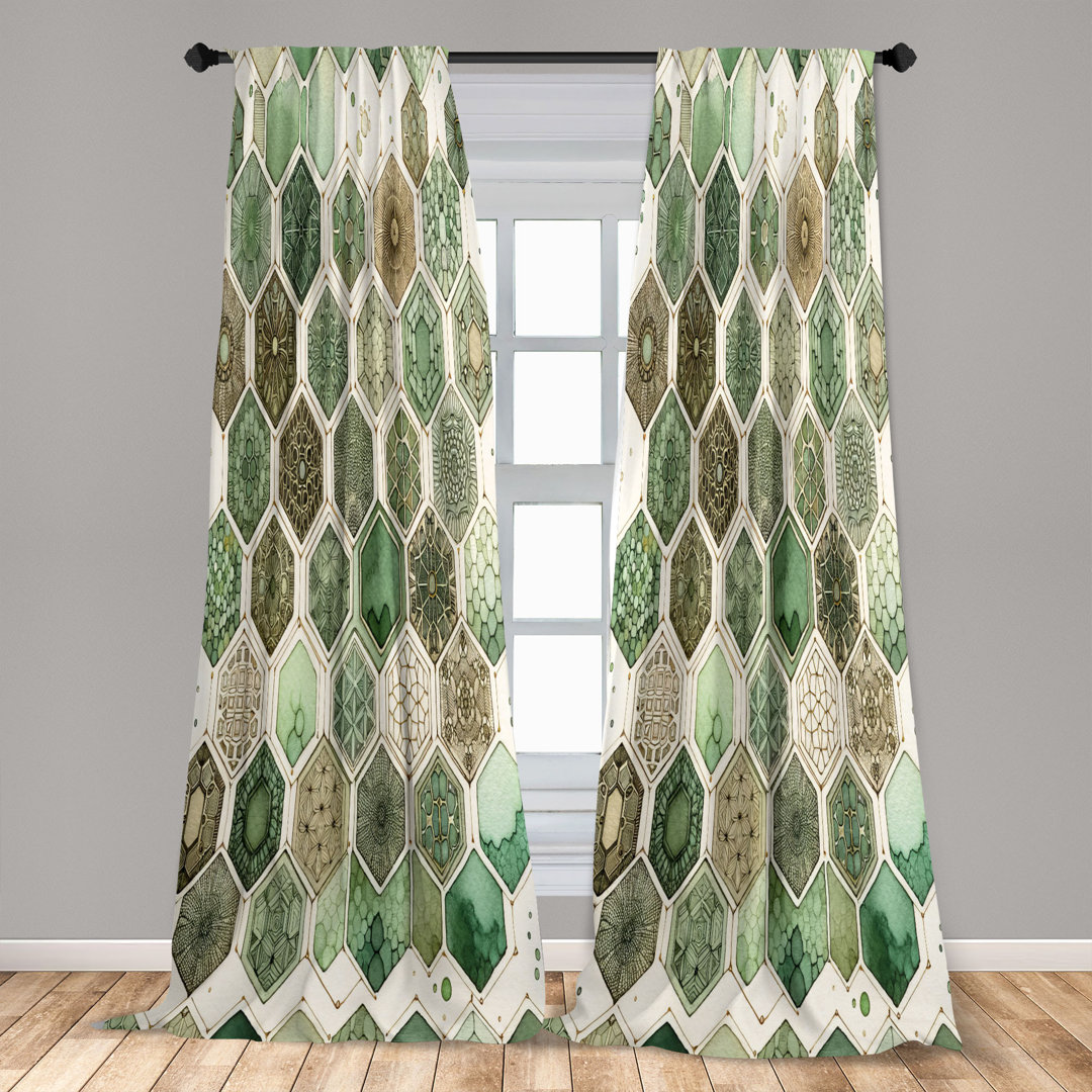 Ambesonne Sage Green Curtains Set 2-Pack 4 Panels of Eggshell Caramel Teal (Set of 4) Ambesonne Size per