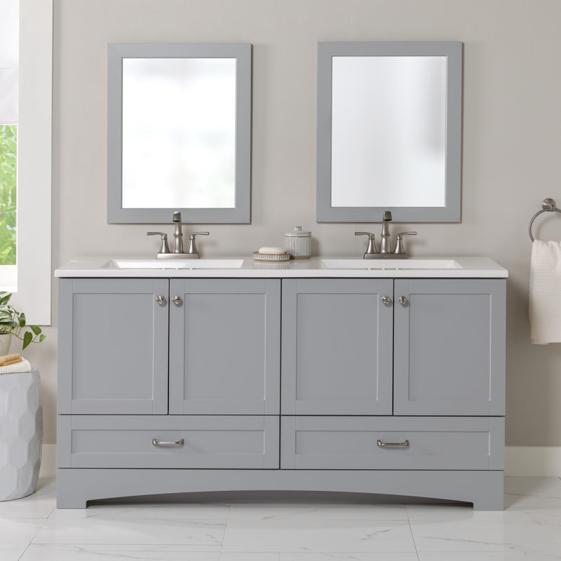Emlyn 60.50" Double Bathroom Vanity with 2 Cabinets, 2 Drawers, and Cultured Marble Vanity Top, Pearl Gray