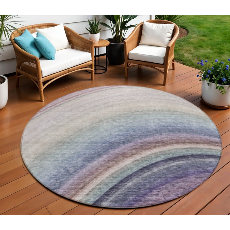 Tapis extérieur rond lavable abstrait mauve et ivoire 8 pi 8 po