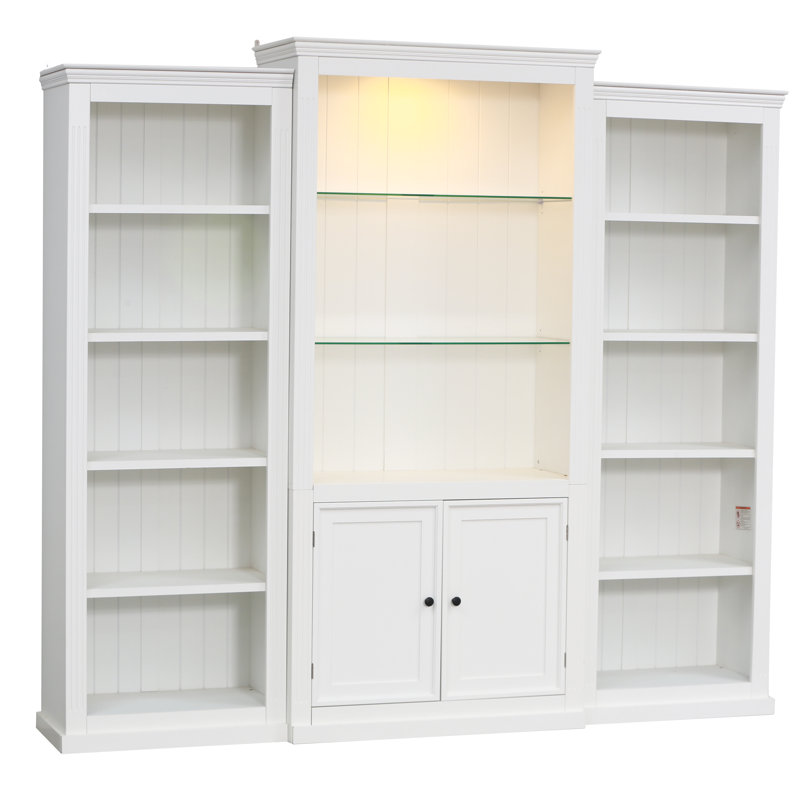 Vitrine de style rétro avec bibliothèque 3 pièces et plafonnier réglable à 5 couleurs DEL, Blanc