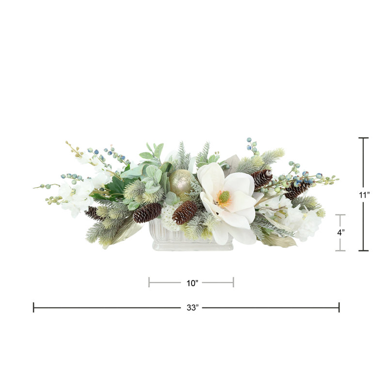 Holiday Centerpiece with Magnolia, Berries and Pinecones
