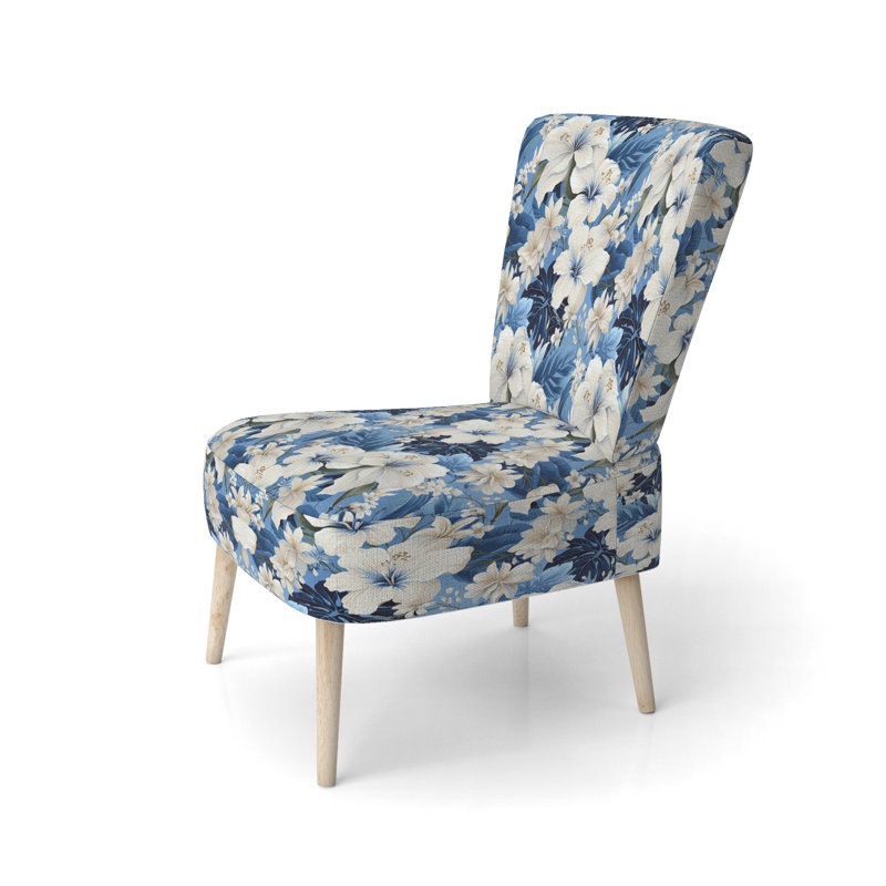 Chaise d'appoint rembourrée A, Motif d'oasis tropical azur V