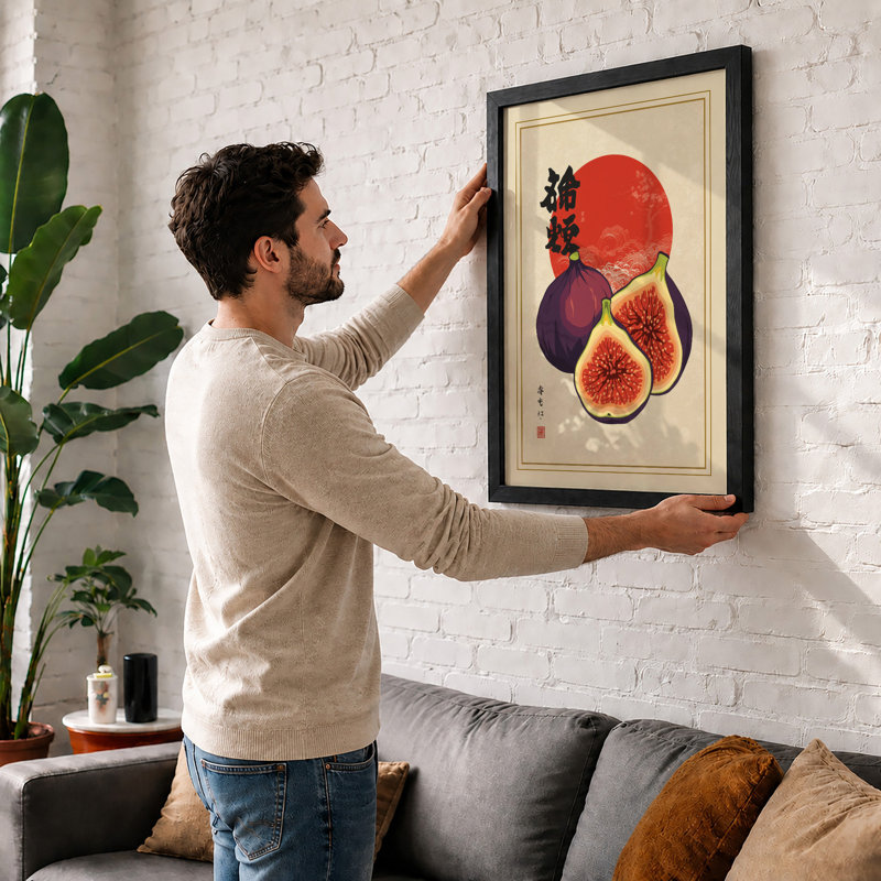Figs and Morning Sun Japandi - Framed Print, A2 - 59.4 x 42.0 cm, Unframed