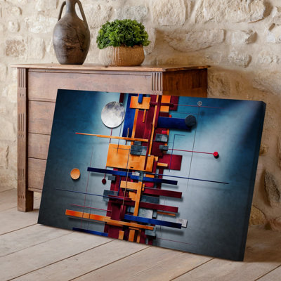 Toile, création d'une œuvre d'art cubiste vibrante mettant en vedette une composition abstraite de formes géométriques murales, y compris des cercles rectangulaires et une toile murale